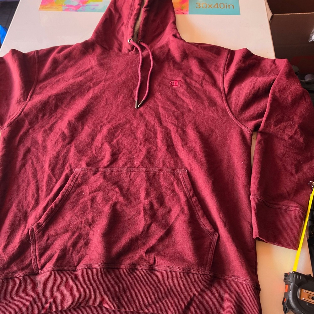 Champion Mens Maroon Burgundy Pullover Hoodie Sweatshirt Large AW965H